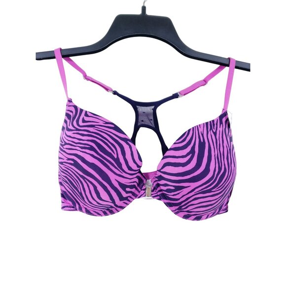 Rampage Push-Up Front Close Bra Zebra Print Pink & Black Size 38C - Picture 1 of 6